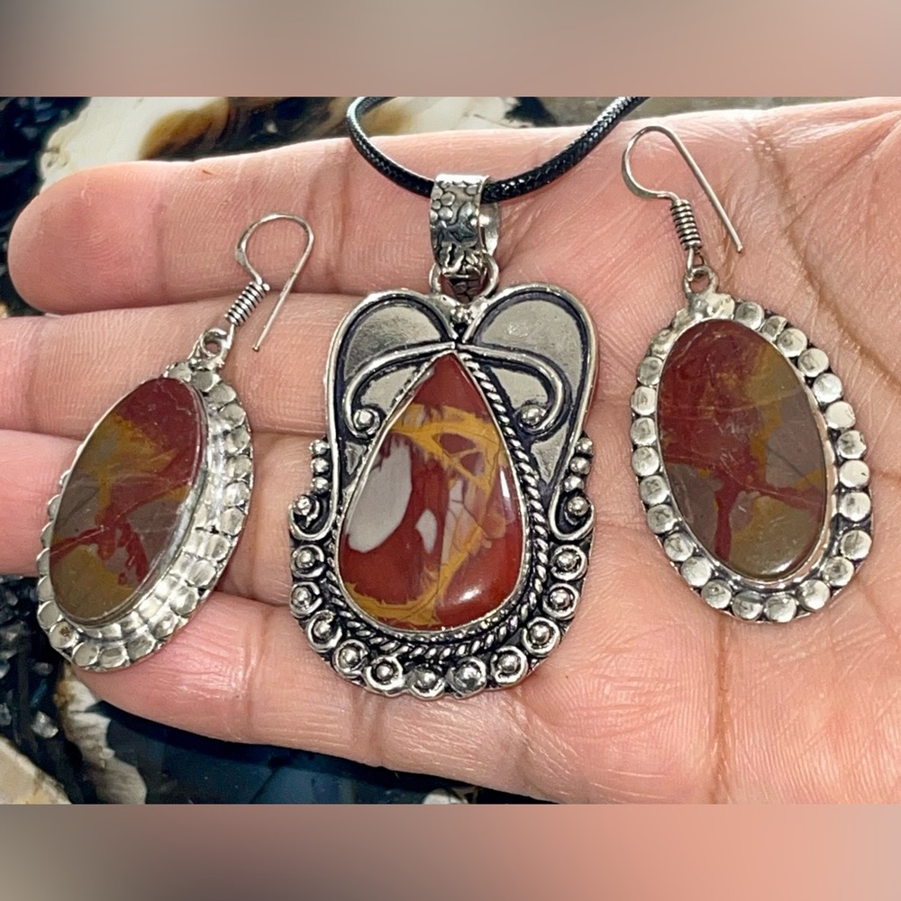 Australian Red Picture Noreena Jasper 
Pendant & Earrings Set